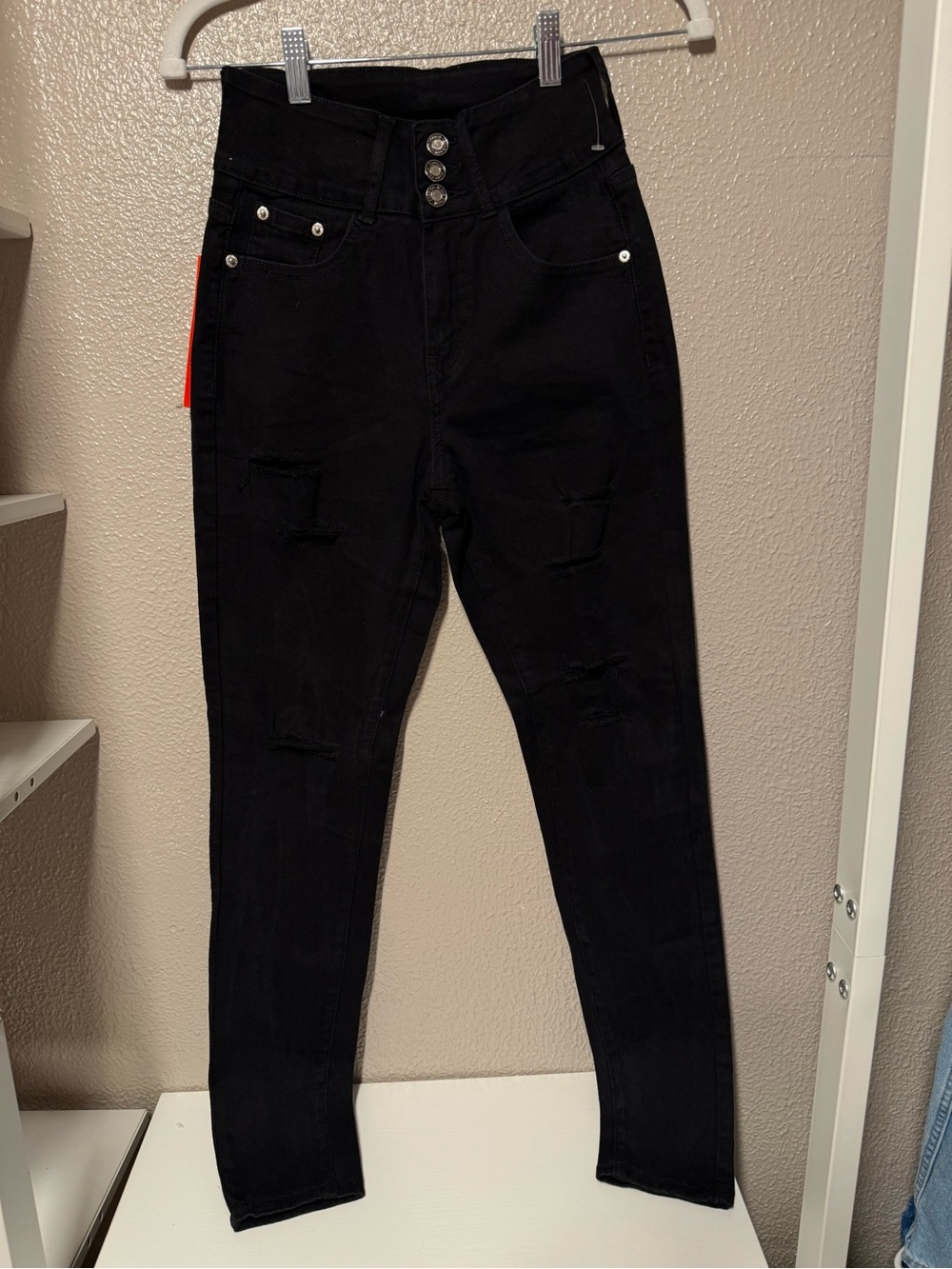 High-Waist Black Distressed Skinny Jeans